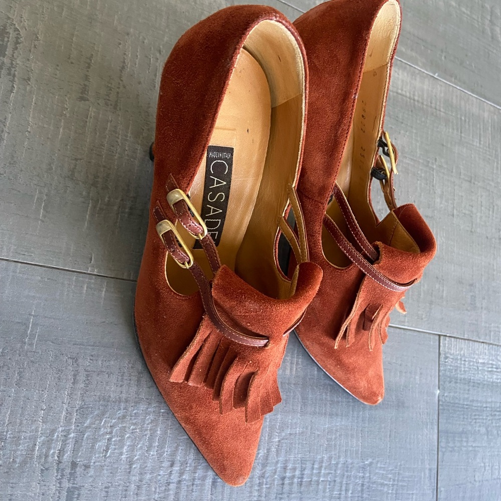 Casadei Brown Heels with Fringe Detail
